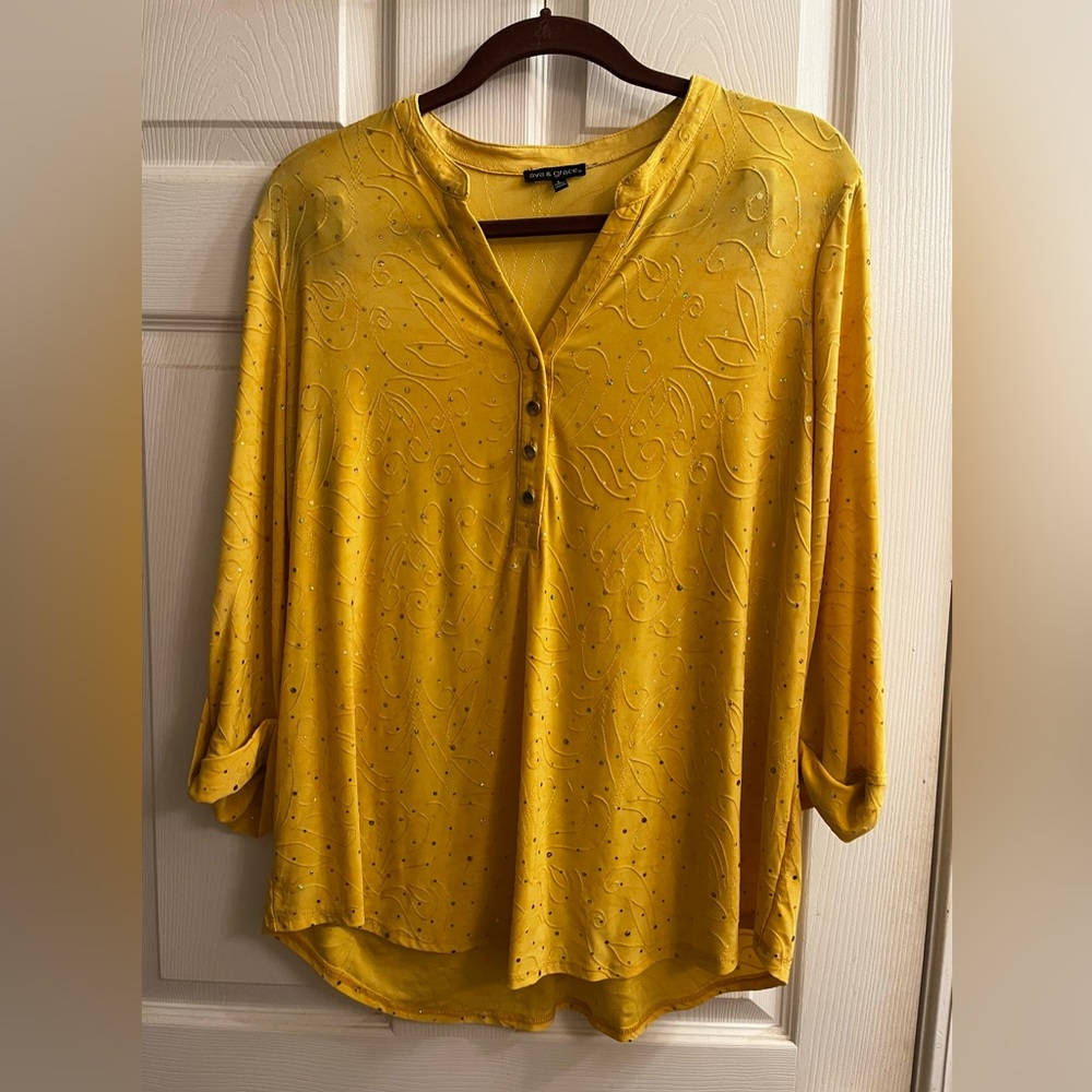 AVA & GRACE~Yellow/Bling ~pullover Blouse/tunic~Lg